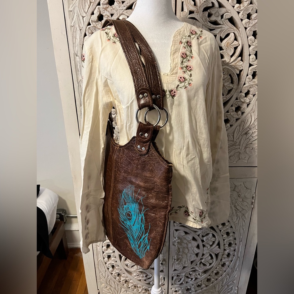 Brown Leather Bag with Blue Feather Design Bella Swan Twilight Stitch and Swash